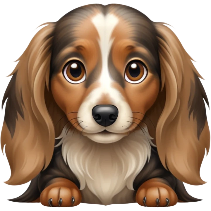 Long haired cream brown and black brindle dachshund  emoji
