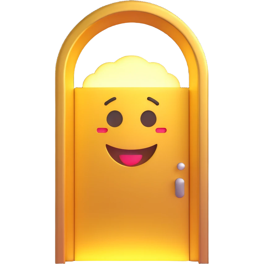 3D emoji style, dark environment featuring a golden door slightly open. A massive white light beam and radiant glow stream out, with light visibly cutting through the darkness. No background. emoji