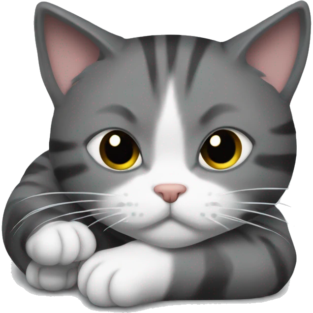 Un gato gris y negro chiquitito dormido hecho bola  emoji