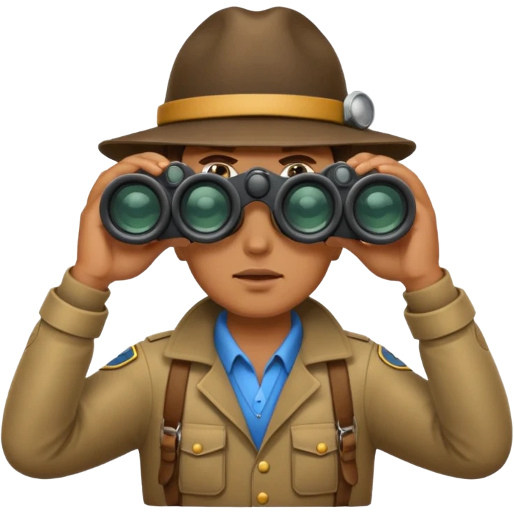 Explorer holding binoculars, looking far emoji