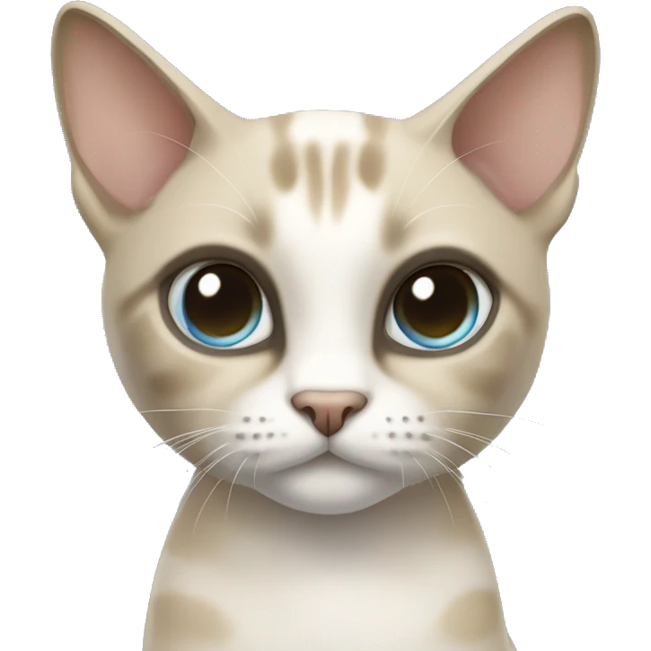 Thai breed adult cat with a light cream-brown body, dark gray nose and face, ears, and paws. sharp ears, and striking light blue eyes  emoji