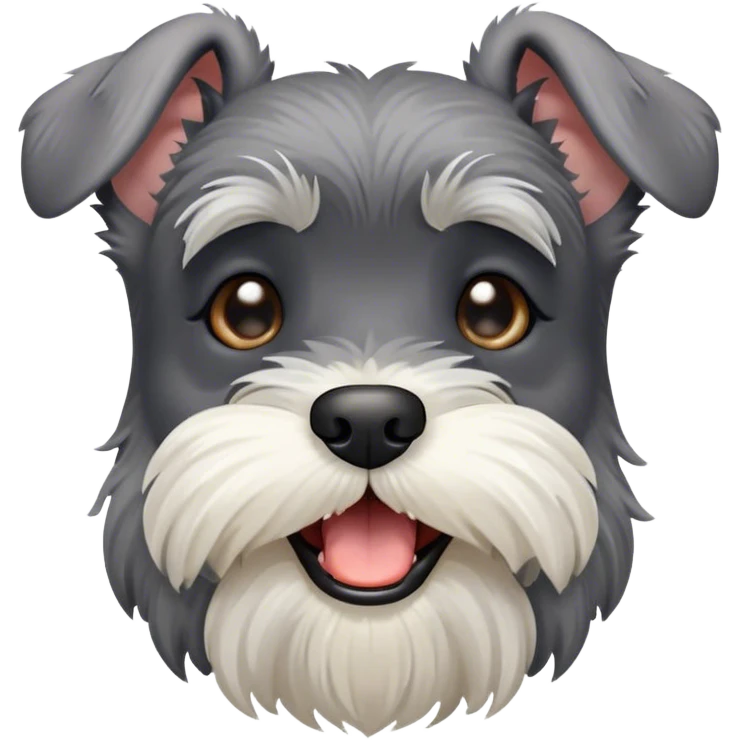 Cinematic Cute Yawning Miniature Schnauzer Portrait Emoji, Head cocked with a wide, adorable yawn and droopy, charming eyes, featuring a neatly trimmed, lovable salt-and-pepper fur, simplified yet irresistibly cute, highly detailed, glowing with a warm, relaxed radiance, high shine, exuding a sleepy yet spirited charm, styled with a soft, cozy glowing outline, capturing the essence of a Miniature Schnauzer mid-yawn, radiating pure, drowsy cuteness! emoji