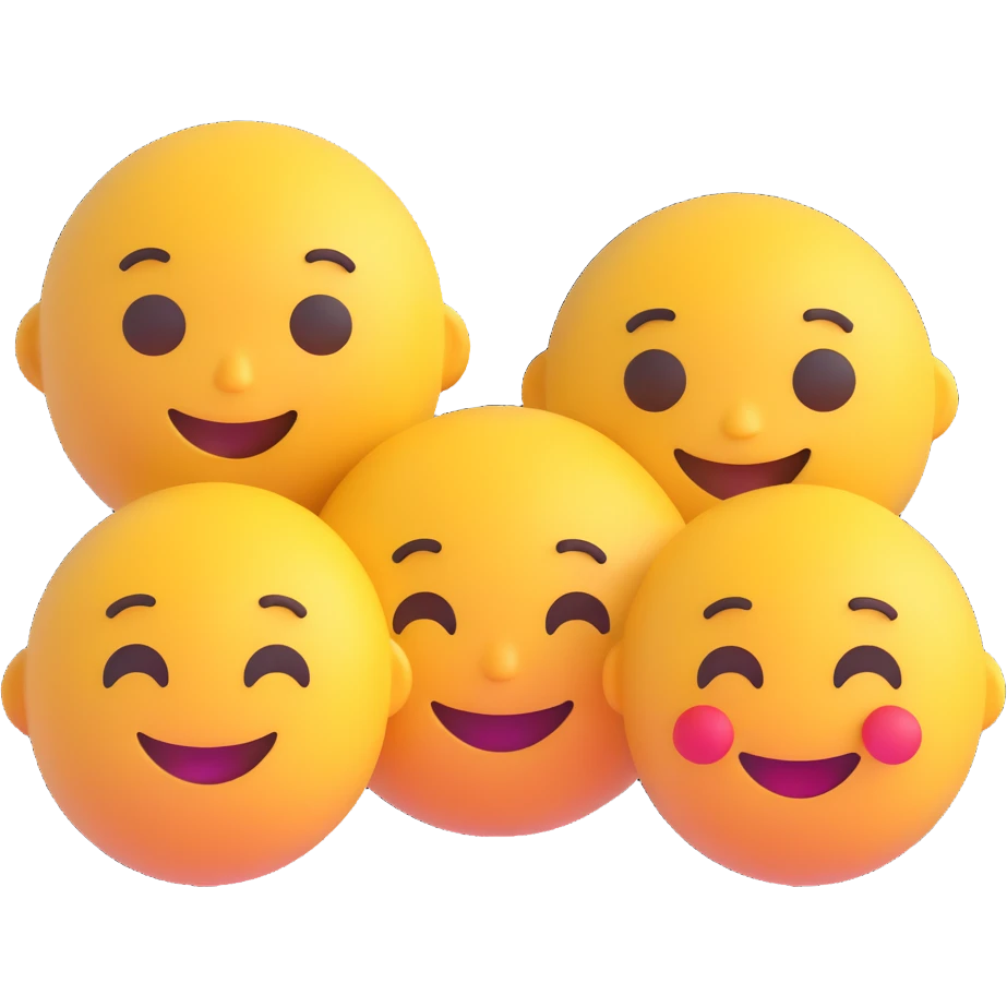 a group of friends, 3D emoji style, happy, close together emoji