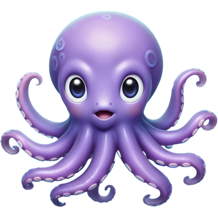 Cinematic Cute Baby Octopus Portrait Emoji, Head tilted slightly in a curious and endearing way, featuring a smooth, rounded light blue-purple body with enormous, sparkling eyes filled with warmth and innocence, delicate tentacles curling playfully, Simplified yet irresistibly adorable features, highly detailed, glowing with a soft, dreamy marine glow, high shine, affectionate and gentle, stylized with a touch of whimsical deep-sea charm, soft glowing outline, capturing the essence of a tiny, inquisitive octopus that looks ready to gently drift into your heart! emoji