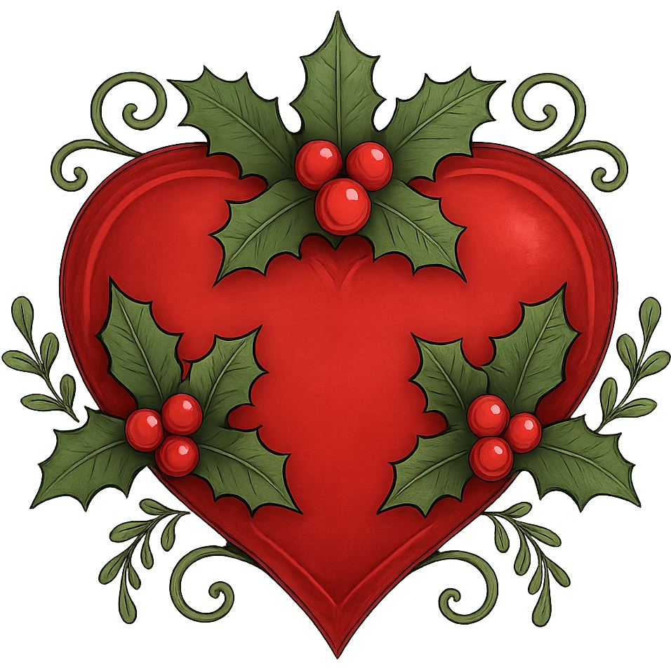 heart with Christmas theme, decorated with holly, red and green, remove background emoji
