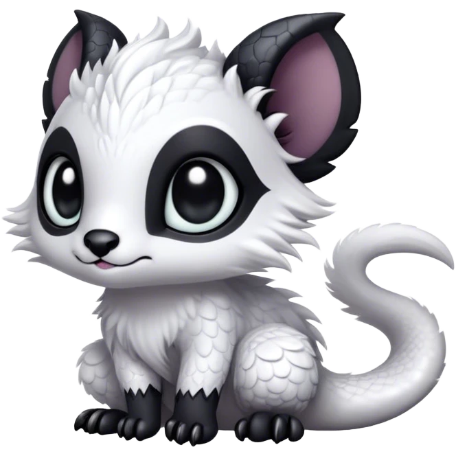 Absol-Umbreon-fantasy creature, black ears, no Scapha, black long scaly tail, big eyes, black eyes, white fur, black claws, cute, adorable emoji