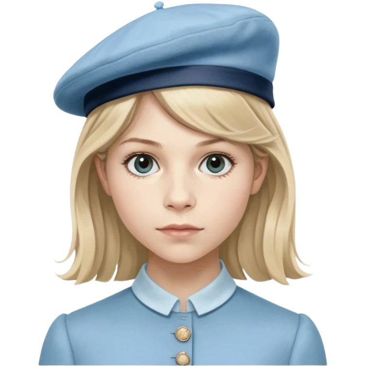 Clemence Poesy is Fleur Delacour in harry potter, light blue dress, light blue classic French beret – soft, round, and slightly tilted to one side. emoji