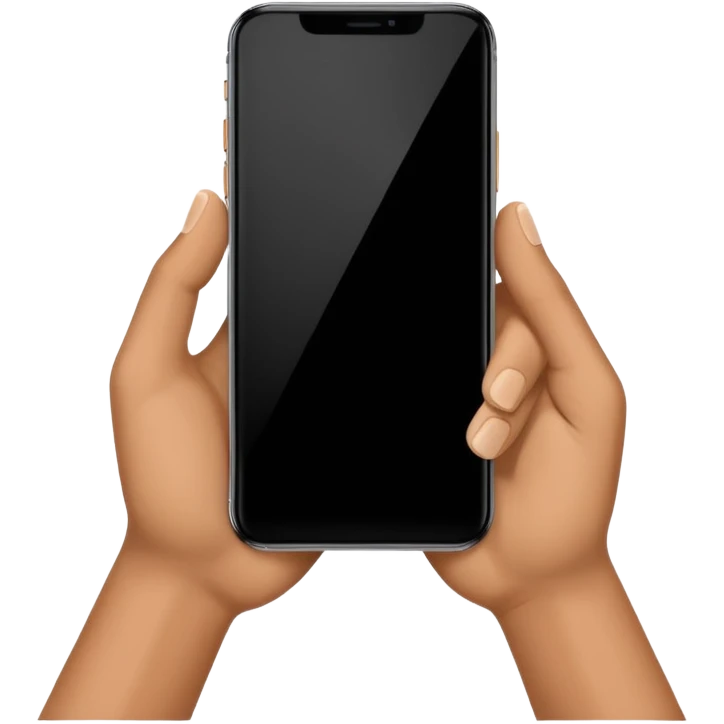 one hand showing iphone 17 pro with black screen frontal view, only hand and phone emoji