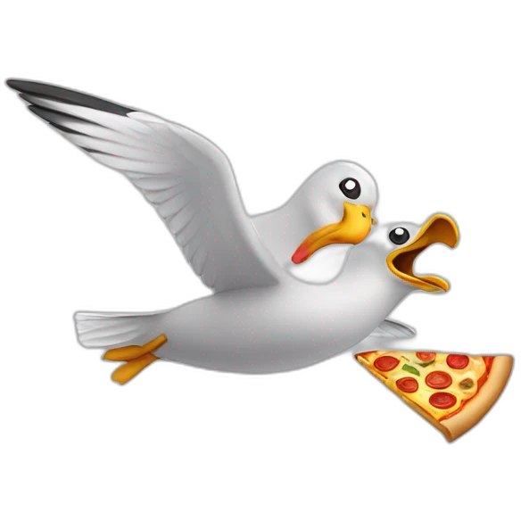 Flying seagull with pizza slice in beak emoji