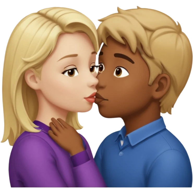 Blonde white girl kissing brown curly headed boy emoji