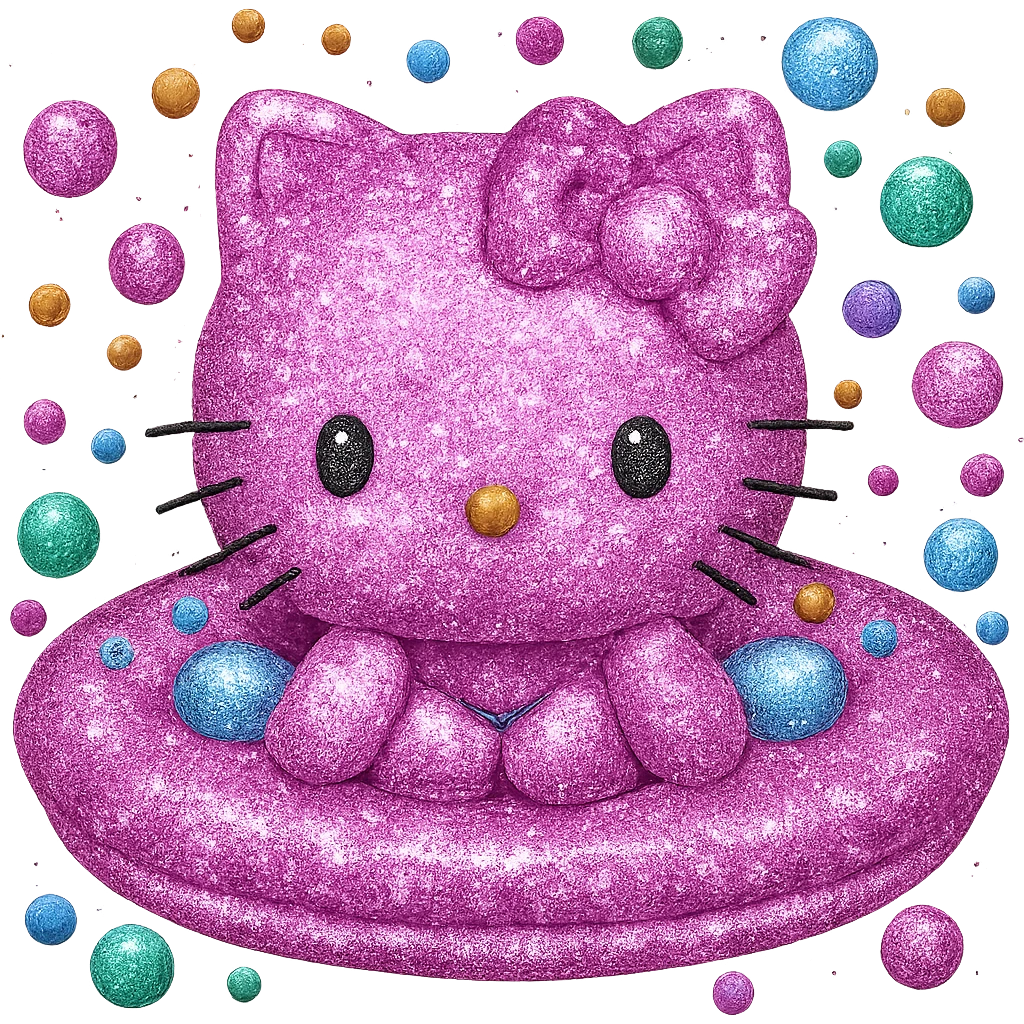 Add even more sparkling glitter to Hello Kitty, make the glitter extra shiny and prominent, keep the emoji style, no background. emoji