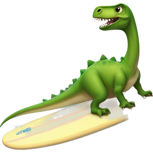 dino with tutu on a surfboard in the ocean emoji