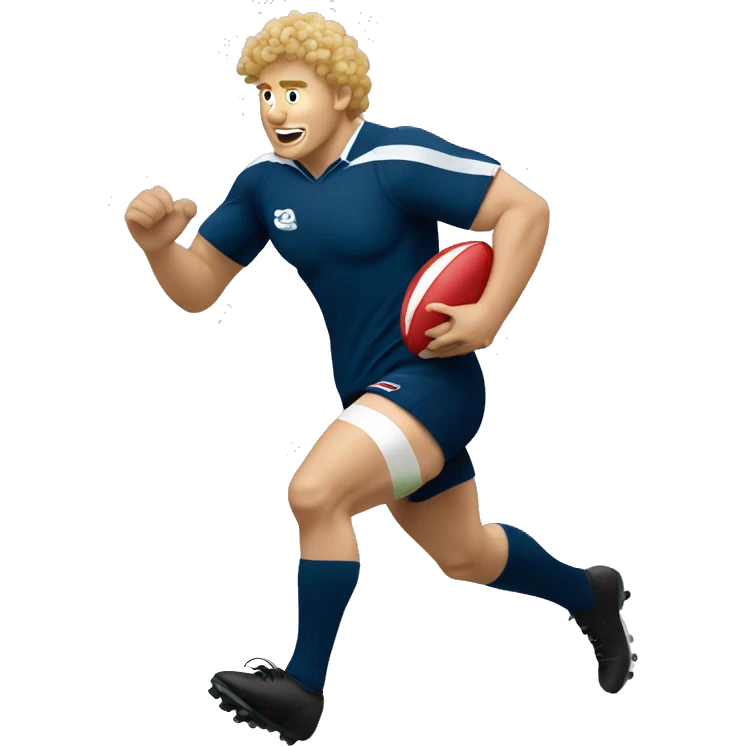 Rugby player that is a white guy with curly blonde hair and is runing with a rugby ball emoji