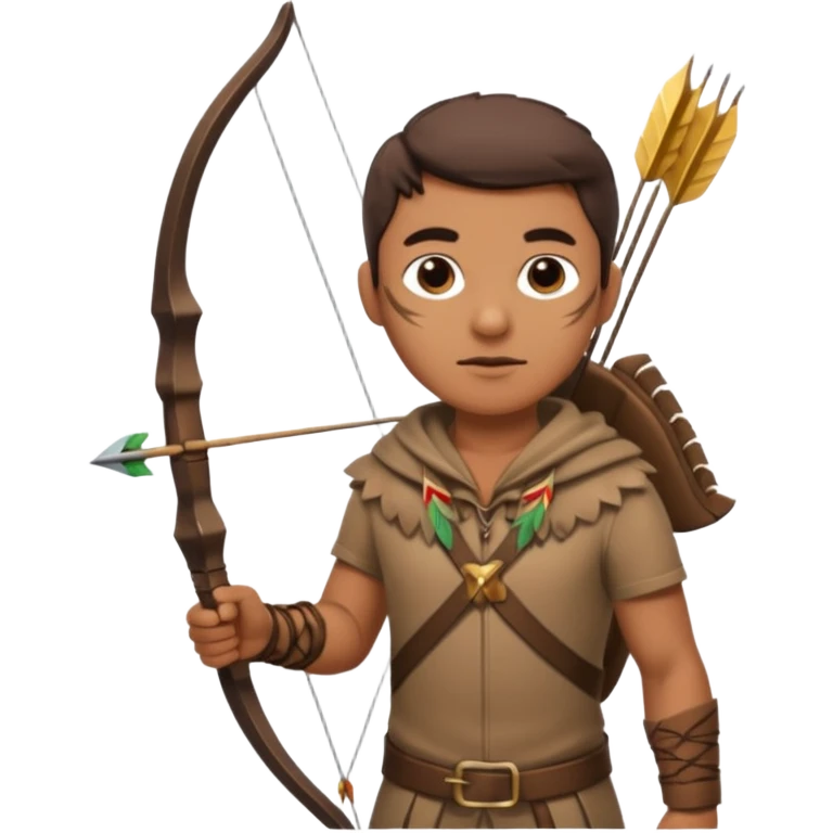The classic hunter image with a bow and arrow on his back, dressed in brown with some animal made decorations emoji