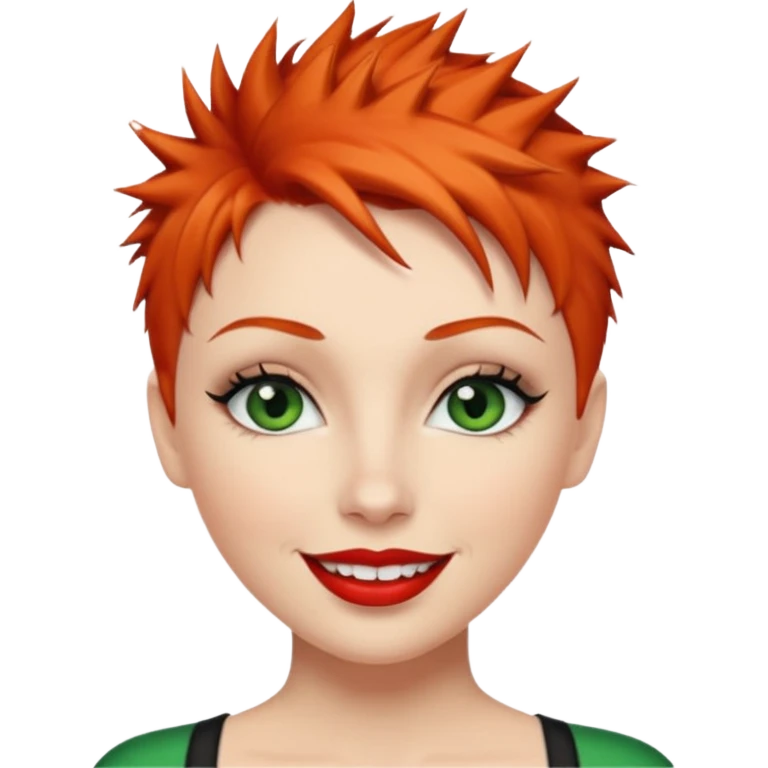Short spikey Ginger hair, green eyes, black long eye lashes large red lips White woman happy emoji