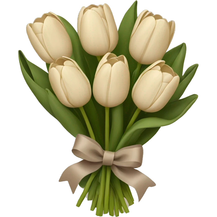 Beige tulips with a taupe bow holding bouquet together emoji