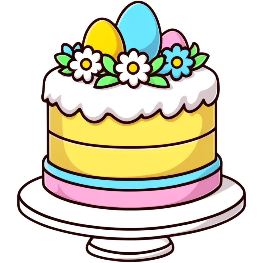 Easter cake with spring flowers and ribbons emoji