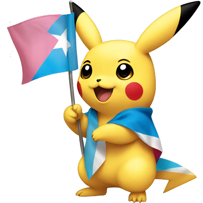 Trans Pikachu holding the trans flag emoji