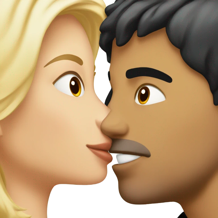 blonde girl kissing black haired man emoji