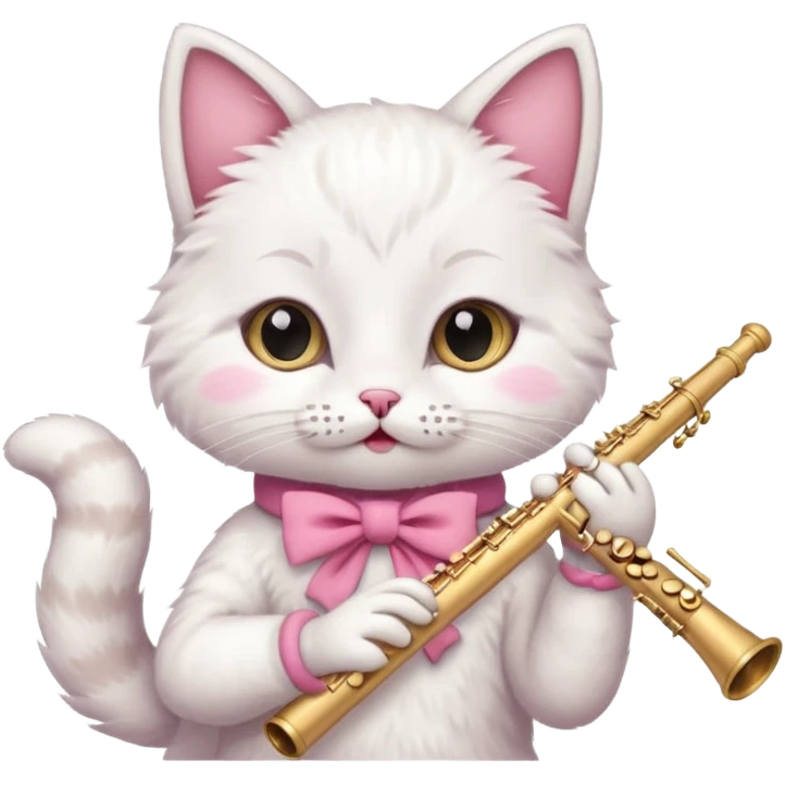 cute cat with pink bow playing the flute  emoji