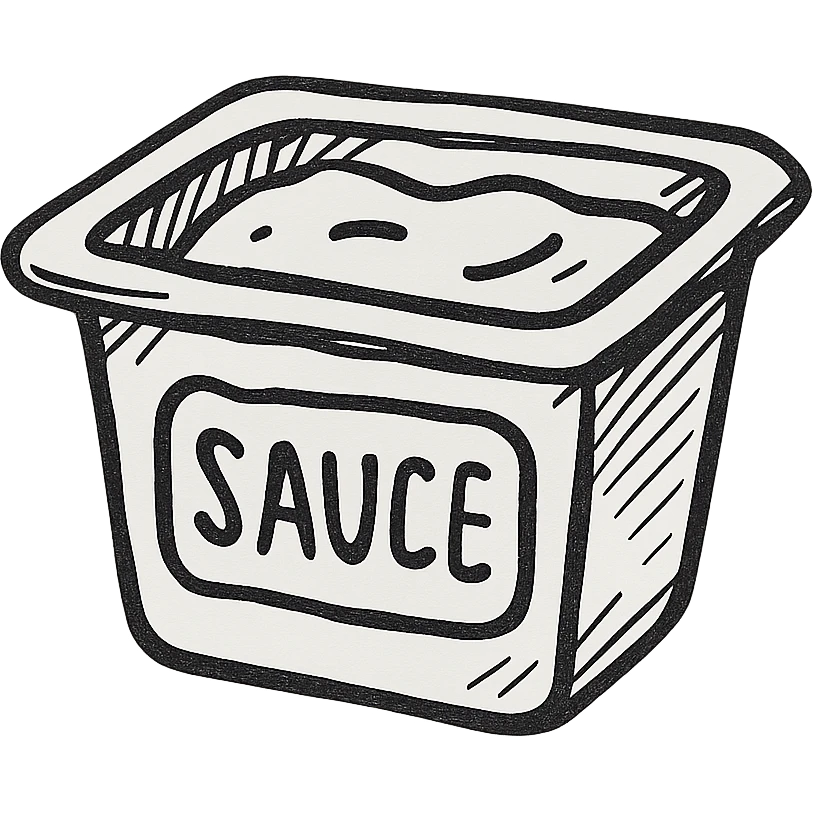 Fast food sauce icon, hand drawn, black outlines, no fill, simple and clean, front view emoji
