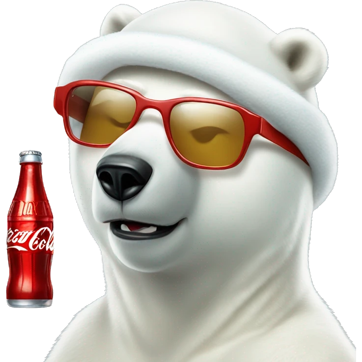 Polar bear holding a Coca-Cola with sunglasses on emoji