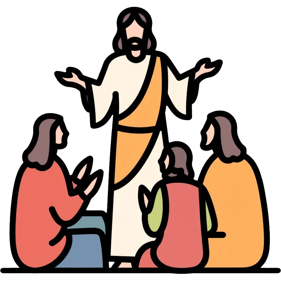 Jesus teaching his followers, spiritual leader with disciples emoji