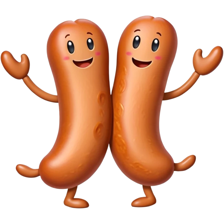two sausages  wirh arms und legs, hugging each other emoji