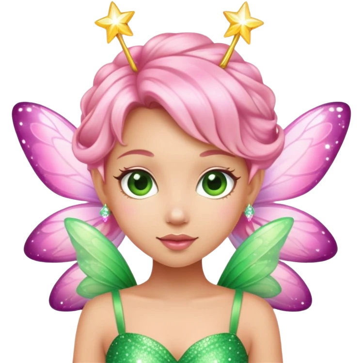 pink fairy in green dress sparkle emoji