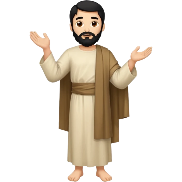 fullbody, head-to-toe, Jesus's apostle Thomas, black hair and black beard, hands down, normal emoji style, facing right emoji