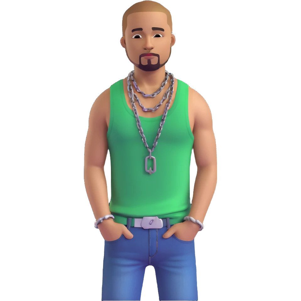 CJ from GTA San Andreas with his green tank top, jeans and chain necklace emoji