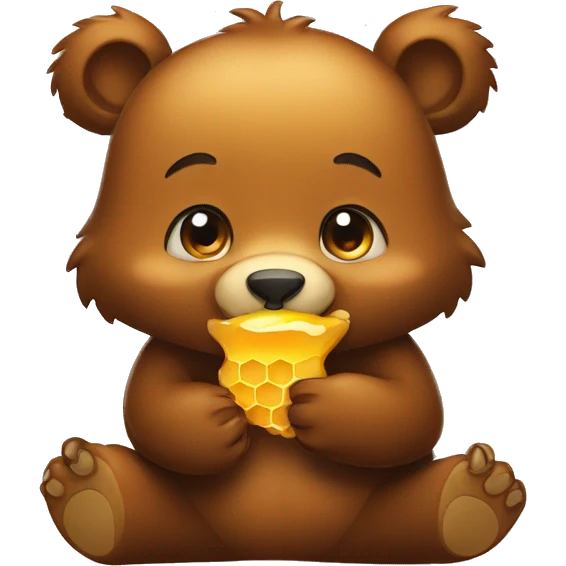 Cute Grizzly bear eating from honey emoji