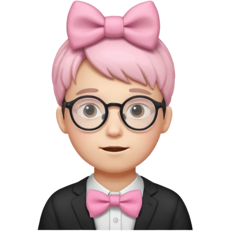 Round Nerdy specs boy  emoji with pink bow on head emoji