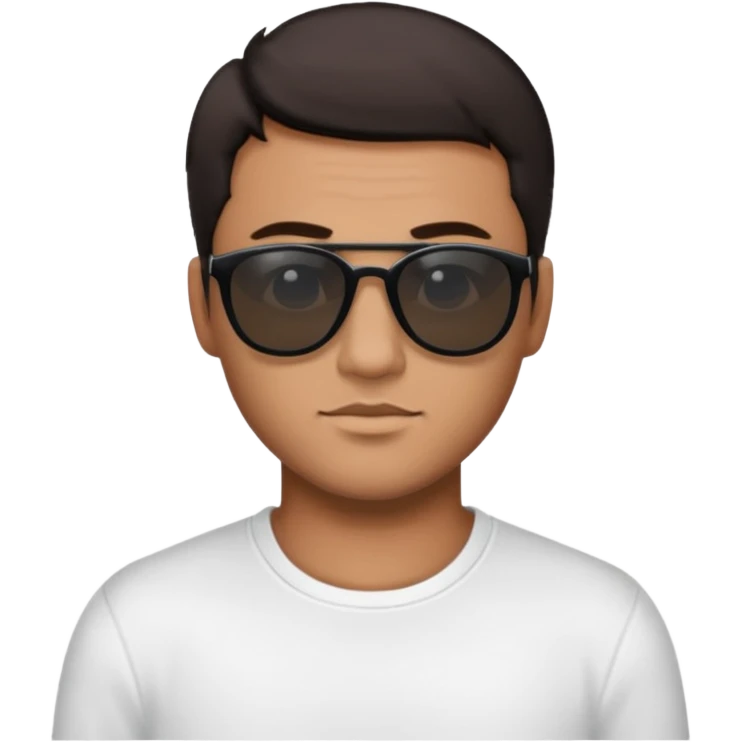 Парень в белом лонгсливе и черных очках с короткой стрижкой на бок темные волосы emoji