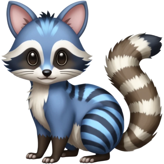 Black/White/Blue Skunk-Raccoon-Ringtail-Cat-Badger-Furret-Numbat-Minccino-Meowstic-Teddiursa-animal-fusion (full body) emoji