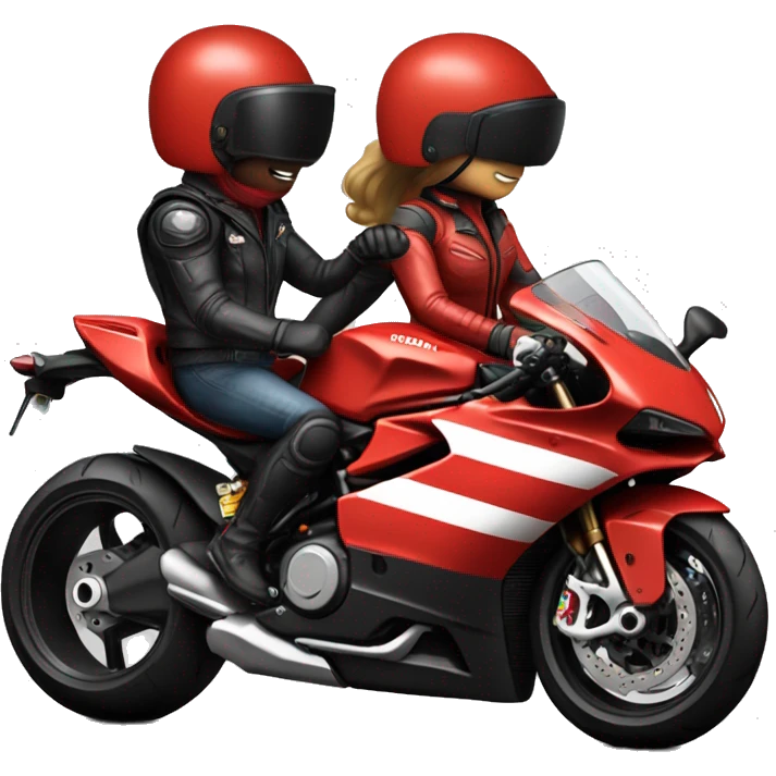 Biker couple wearing helmet , not showing face, in a red ducati 1098 motorcycle  emoji