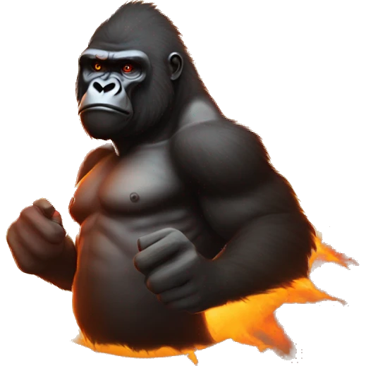 Gorilla army, standing in front of a fiery sun  emoji