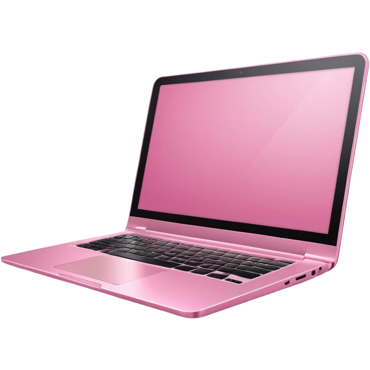  pink pink laptop with a sleek modern design, open screen, soft lighting and reflections, minimal aesthetic, isolated on transparent background, realistic style emoji