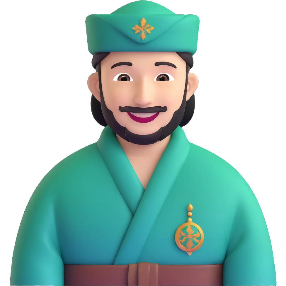 smiling Tatar man with a green chapan robe and kalfak hat emoji