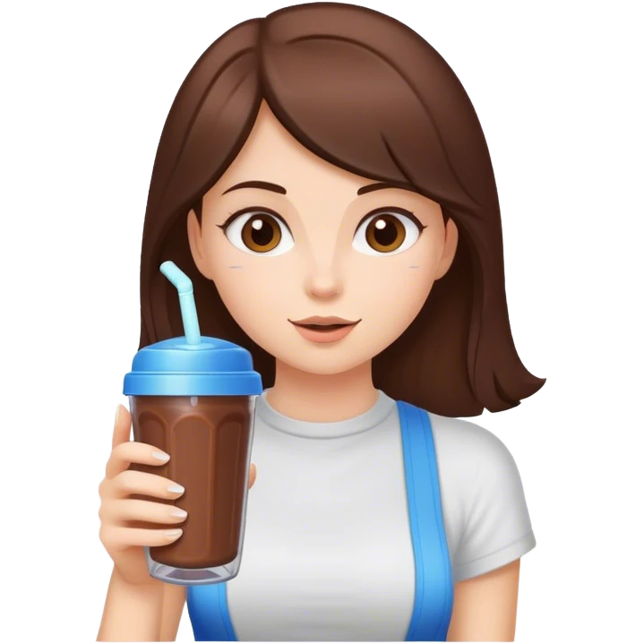 White girl brunette drinking chocolate shake healthy In a shaker bottle emoji