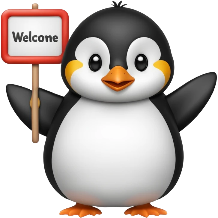 penguin with big welcome sign emoji