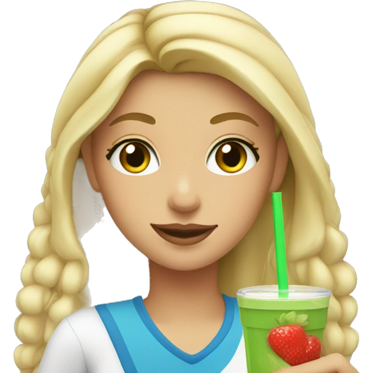 blonde girl with middle part and green eyes drinking a smoothie emoji