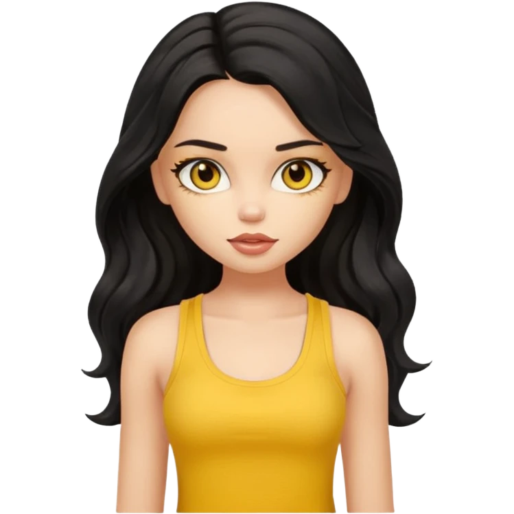 a pretty bratz light dusky girl with long wavy black hair in a yellow tank top emoji