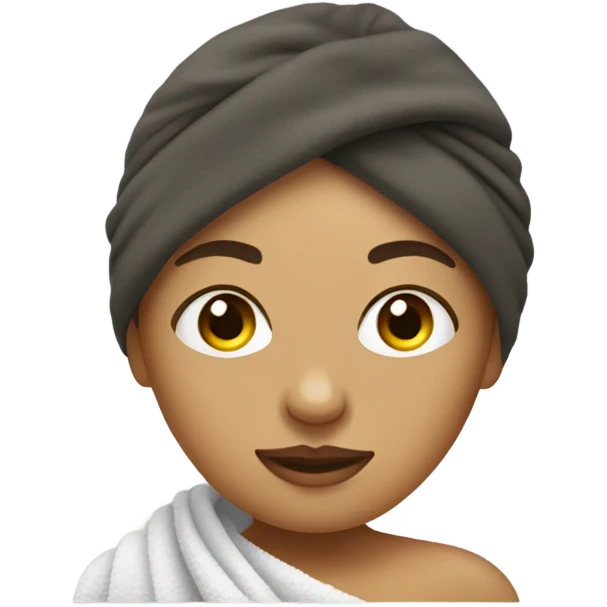 Girl wearing towel and eye patches in face emoji