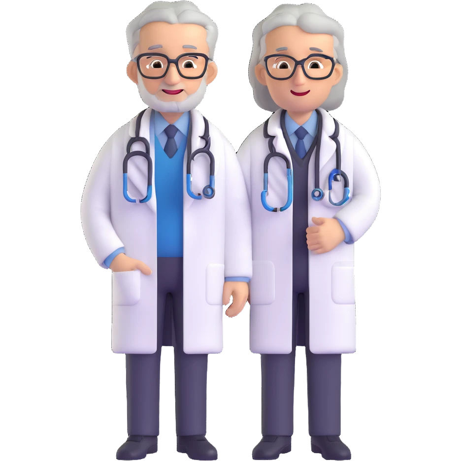 mature 60 year old doctor with stethoscope, gray hair, professional looking but not elderly emoji