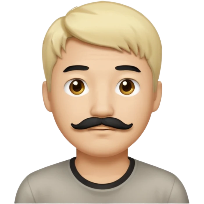 Asian man with a black mustache and short messy blond hair, emoji style, neutral expression emoji
