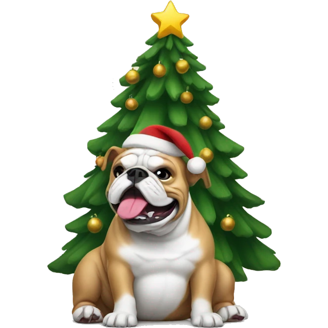 Bulldog with Christmas tree emoji