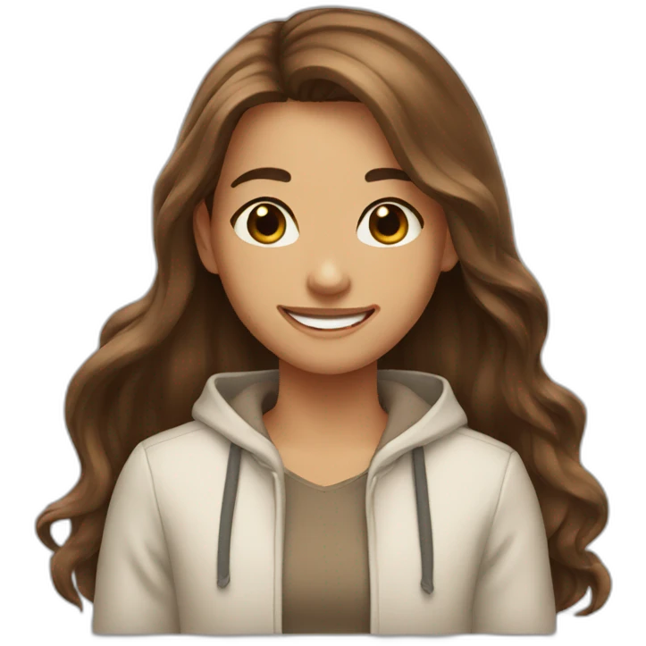 girl, brown long hair, smile emoji