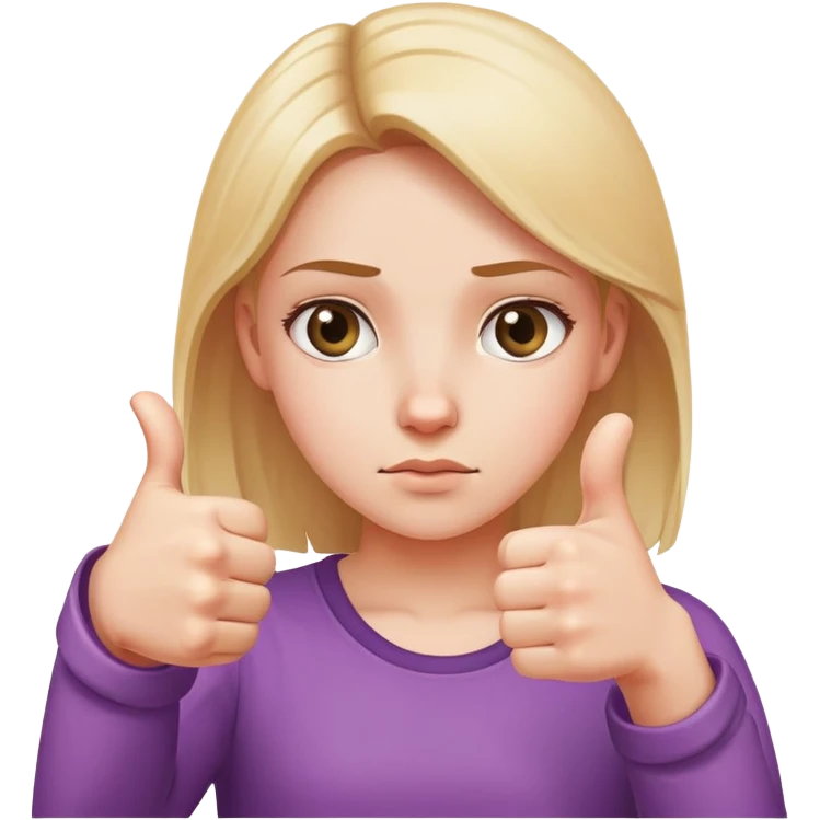 Girl with right hand strictly making thumbs up sign and left hand strictly making thumbs down sign, confused expression, both thumbs clearly visible emoji
