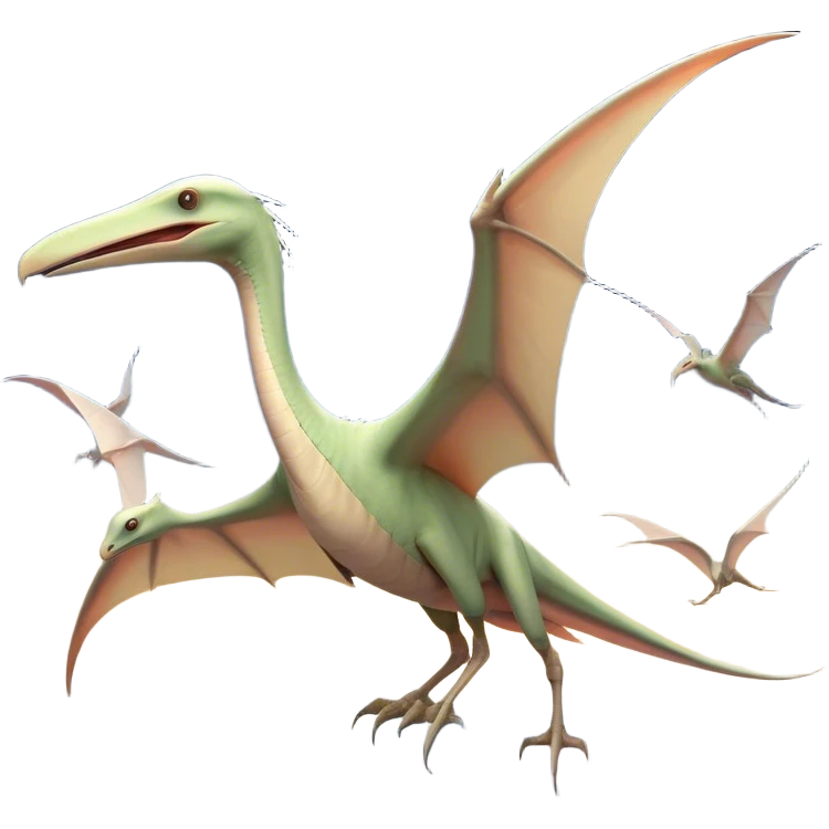 Beautiful and Majestic Pterodactyl Portrait Emoji, Head and body rendered in serene repose with a gentle, content smile, showcasing a slender, aerodynamic form with expansive wings gently folded and eyes softly closed in tranquil slumber, Simplified yet exquisitely endearing features, highly detailed, glowing with a soft, drowsy celestial light, high shine, relaxed and utterly majestic, stylized with an air of timeless aerial splendor, soft glowing outline, capturing the essence of a beautiful and majestic Pterodactyl that embodies the pure grace of prehistoric flight! emoji